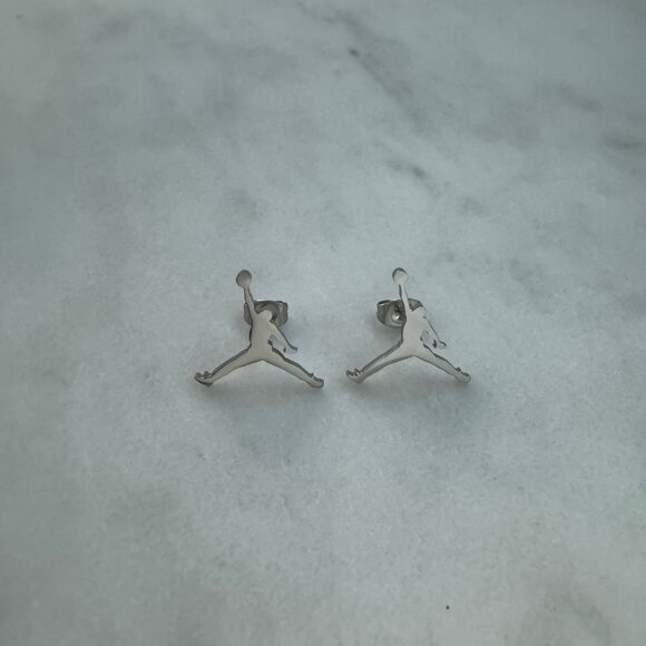 Jordan Jumpman Earrings - Silver Studs - Michael Jordan - MJ - Basketball - Picture 2 of 2